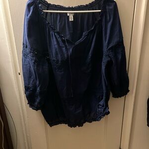 Old Navy Dark Blue Blouse with Lace Accents